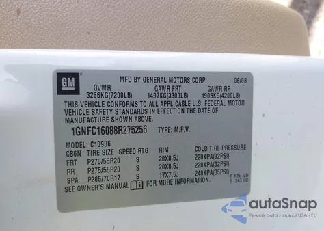 2008 Chevrolet Suburban 1500 Ltz z USA, uszkodzony, nr VIN 1GNFC16088R275256